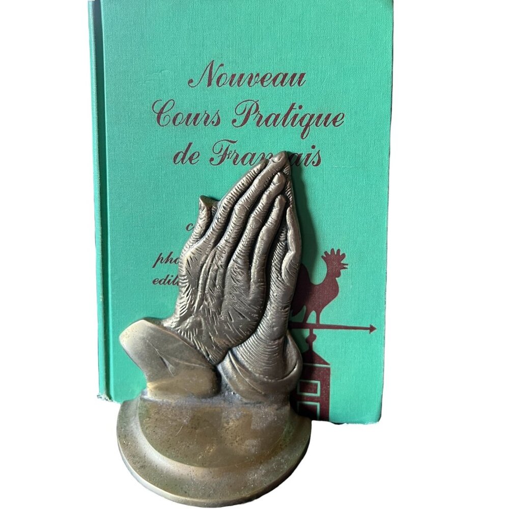 Praying Hands Bookends Religious Decor Vintage Brass Detailed Worship